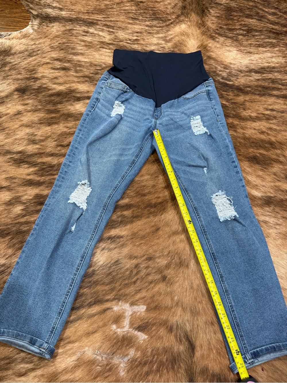 Maternity Distressed Blue Jeans with Stretch Waistband